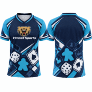 Custom Blue Tabletop Team Jersey 3 Blue custom BoardGame jersey with tabletop gaming graphics, front and back