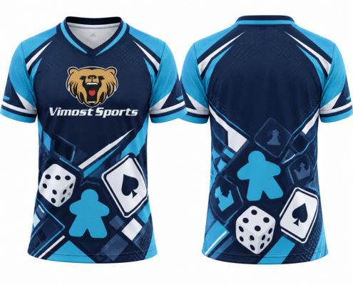 custom boardgame jersey design 04 Blue custom BoardGame jersey with tabletop gaming graphics, front and back