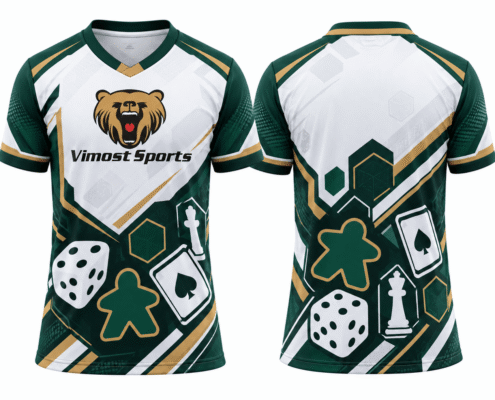 custom boardgame jersey design 05 White and green custom BoardGame jersey with dice and playing card graphics