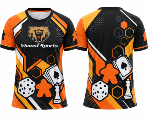 custom boardgame jersey design 06 Orange and black custom BoardGame jersey with dice and playing card graphics