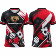 Custom Red and Black Playing Card Team Jersey 7 Red and black custom BoardGame jersey with playing card graphics, front and back