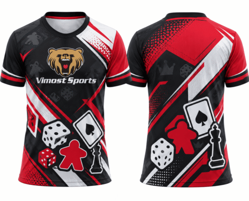 custom boardgame jersey design 08 Red and black custom BoardGame jersey with playing card graphics, front and back