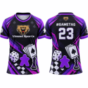 Custom Purple Board Game Jersey with Personalized Gametag 8 Purple and black custom BoardGame jersey, front and back with #gametag and number 23