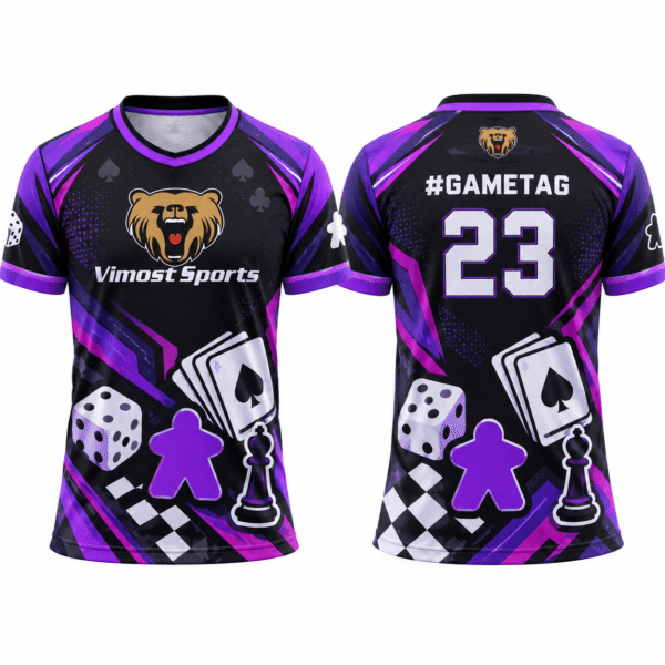 custom boardgame jersey design 09 Purple and black custom BoardGame jersey, front and back with #gametag and number 23
