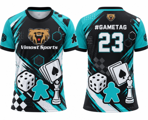 custom boardgame jersey design 10 Teal and black custom BoardGame jersey, front and back with #gametag and number 23