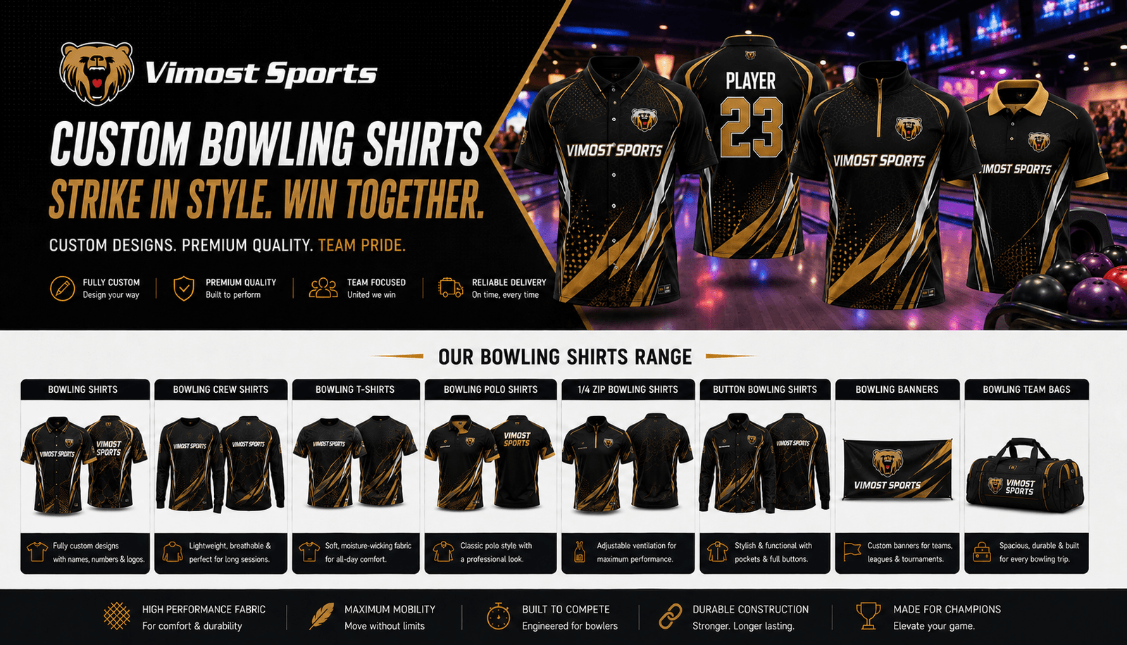 custom bowling shirts products Custom bowling shirts including bowling jerseys, polo shirts, zipper polos and team apparel by Vimost Sports