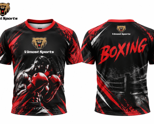 Custom Sublimated Boxing Performance T-Shirt 7 Black and red custom sublimated boxing performance T-shirt, front and back