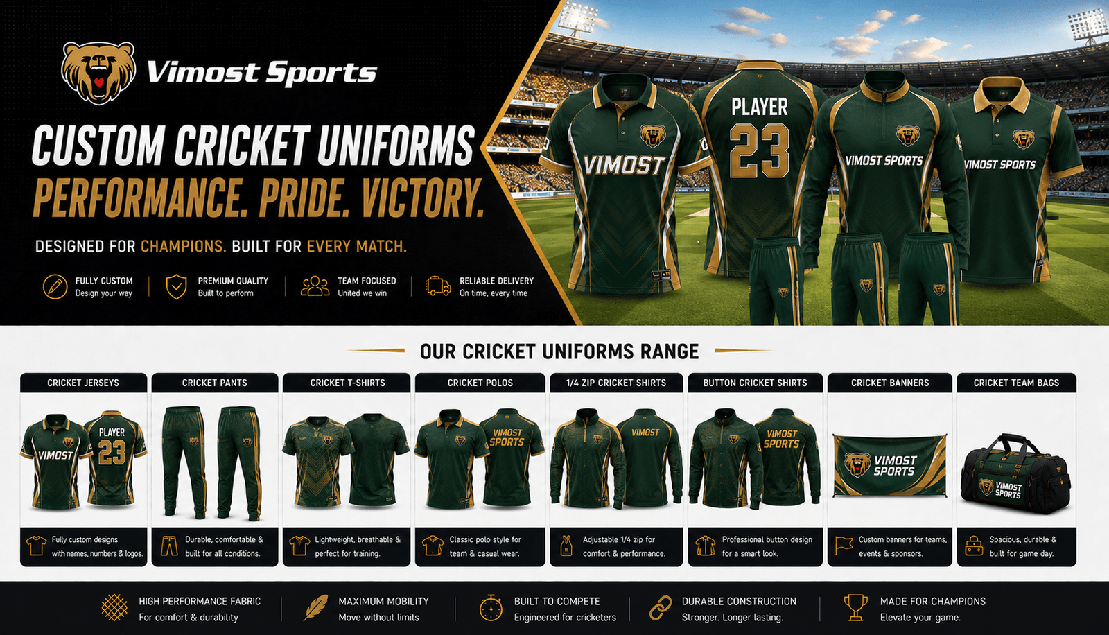 custom cricket uniforms products Custom cricket uniforms including jerseys, shirts, pants, shorts, vests, jumpers and jackets by Vimost Sports
