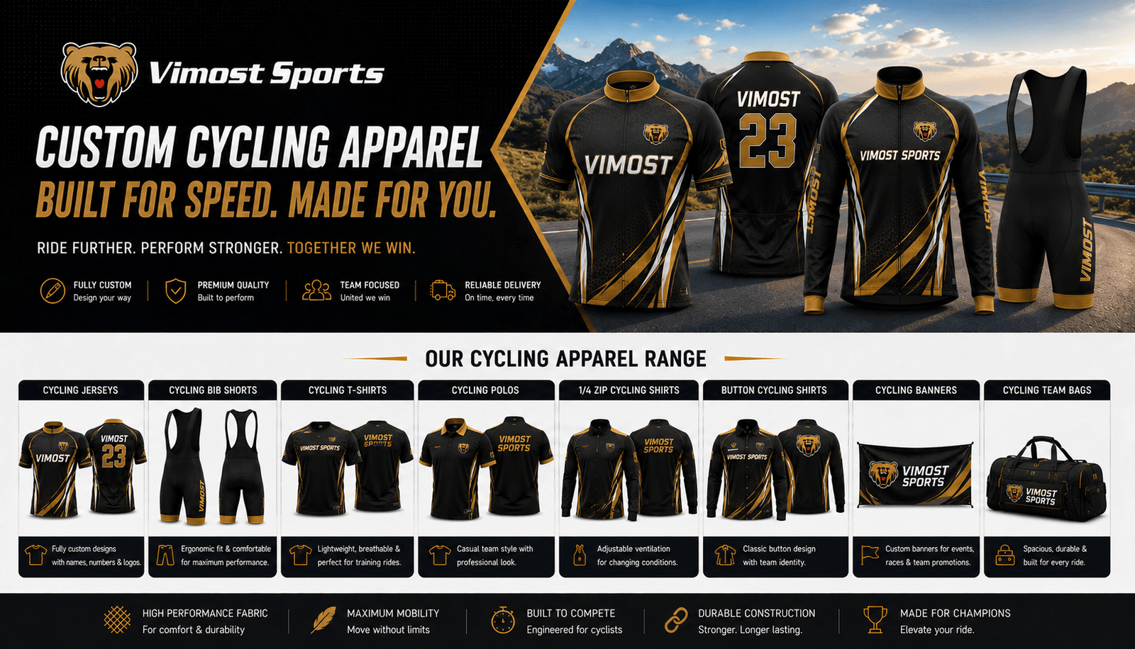 custom cycling apparel products Custom cycling apparel including jerseys, bib shorts, shorts, vests, jackets and arm sleeves by Vimost Sports