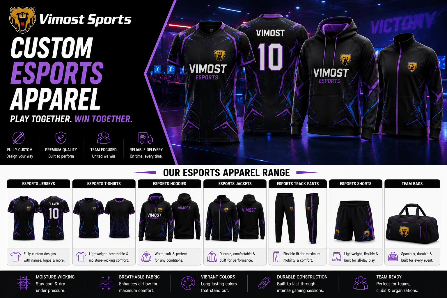custom esports apparel teamwear product Custom sublimated esports jerseys for gaming teams and events