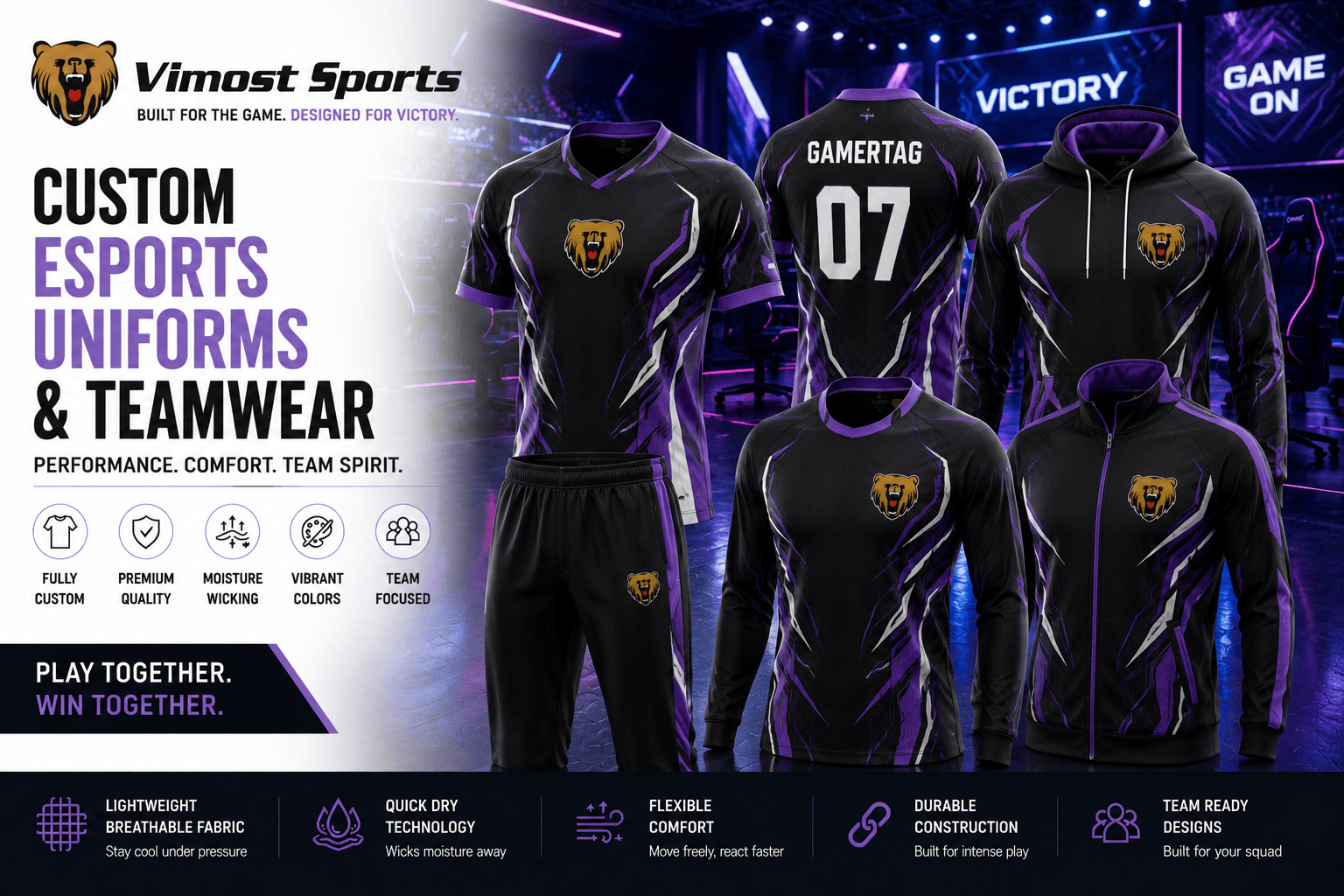 custom esports uniforms teamwear banner Custom sublimated esports jerseys for gaming teams and events