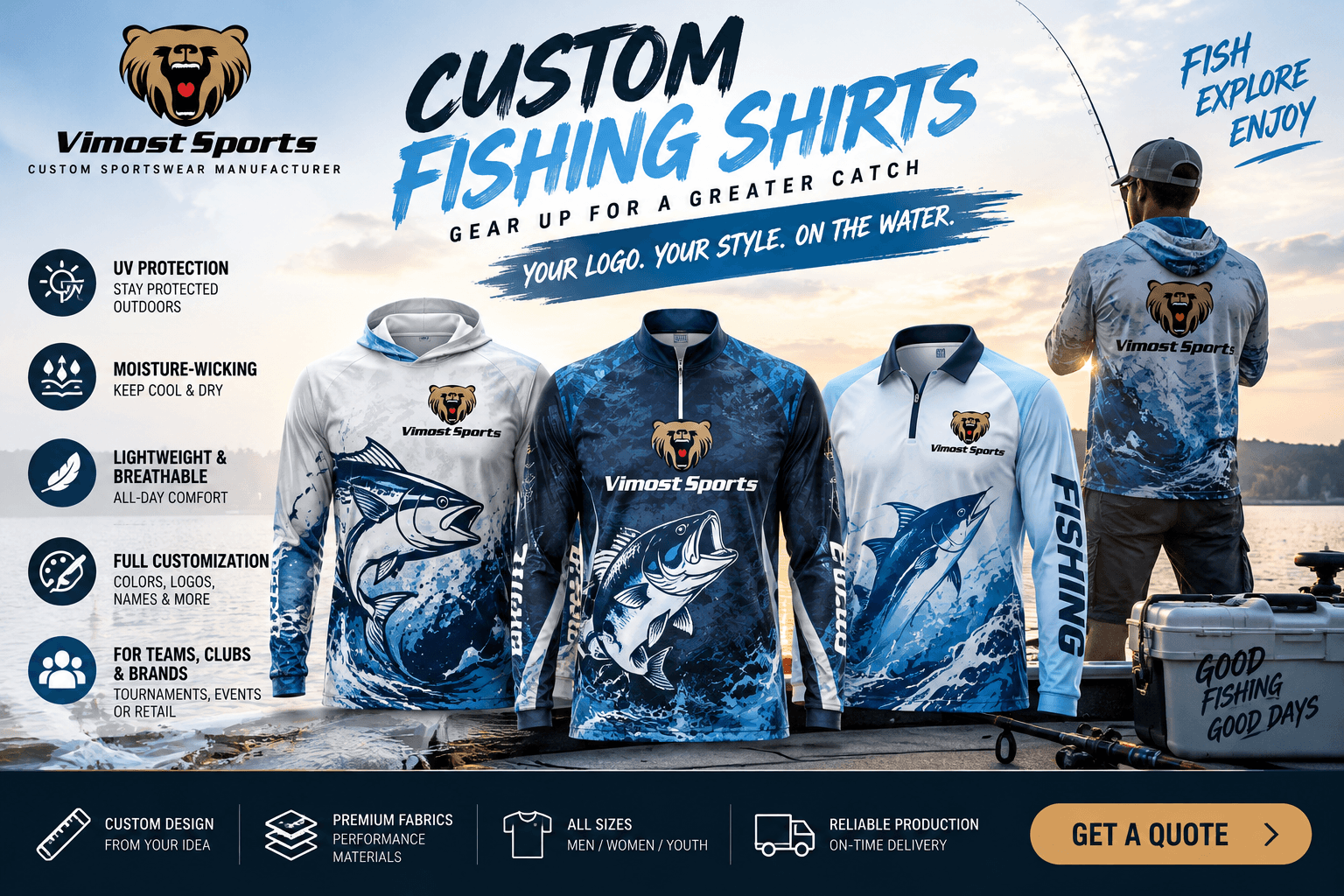 Custom Fishing Shirts: 7 Things to Know Before Ordering 2 Custom fishing shirts and sublimated fishing apparel by Vimost Sports