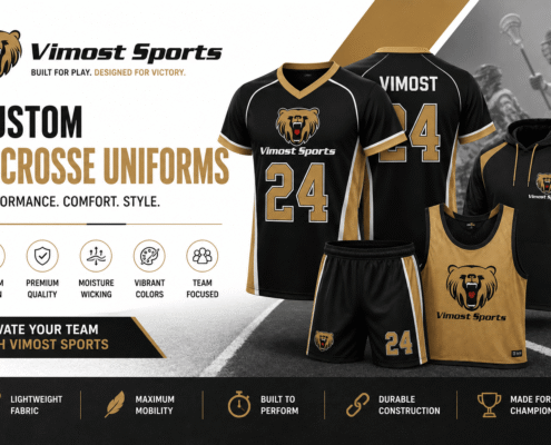 Custom Lacrosse Uniforms 10 Custom lacrosse uniforms manufacturer showing jerseys, reversible pinnies, shorts, shooter shirts and teamwear by Vimost Sports