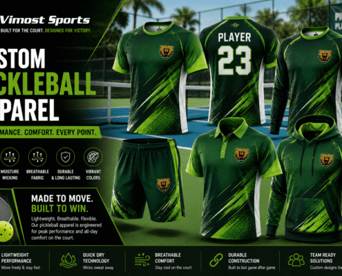 Custom Pickleball Apparel 1 Custom pickleball apparel manufacturer showing jerseys, polos, shorts, skirts and teamwear by Vimost Sports