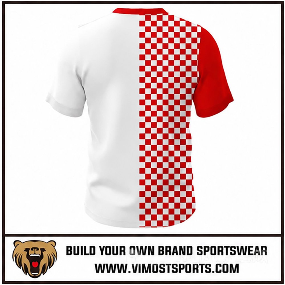 Custom Soccer Jersey Red Checkered Vneck Soccer Shirts 4 custom-soccer-jersey-jersey-red-and-white-back by Vimost Sports