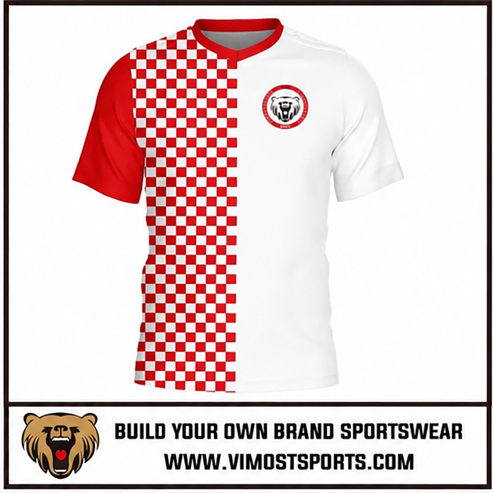 Custom Soccer Jersey Red Checkered Vneck Soccer Shirts 2 custom-soccer-jersey-jersey-red-and-white by Vimost Sports