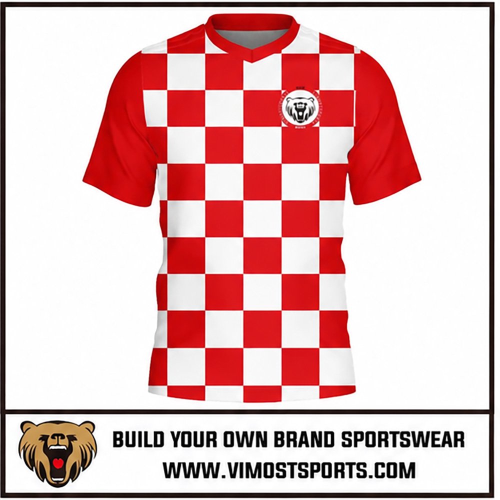 Custom Soccer Jersey Red Checkered Vneck Soccer Shirts 1 custom soccer jersey jersey red checkered by Vimost Sports
