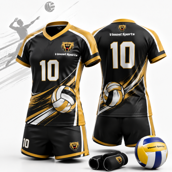 Custom Volleyball Jersey Black Gold Sublimated 3 custom volleyball team by vimost