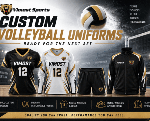 Custom Volleyball Uniforms: 8 Details Teams Should Confirm Before Production 2 Custom volleyball uniforms with jerseys shorts and teamwear by Vimost Sports