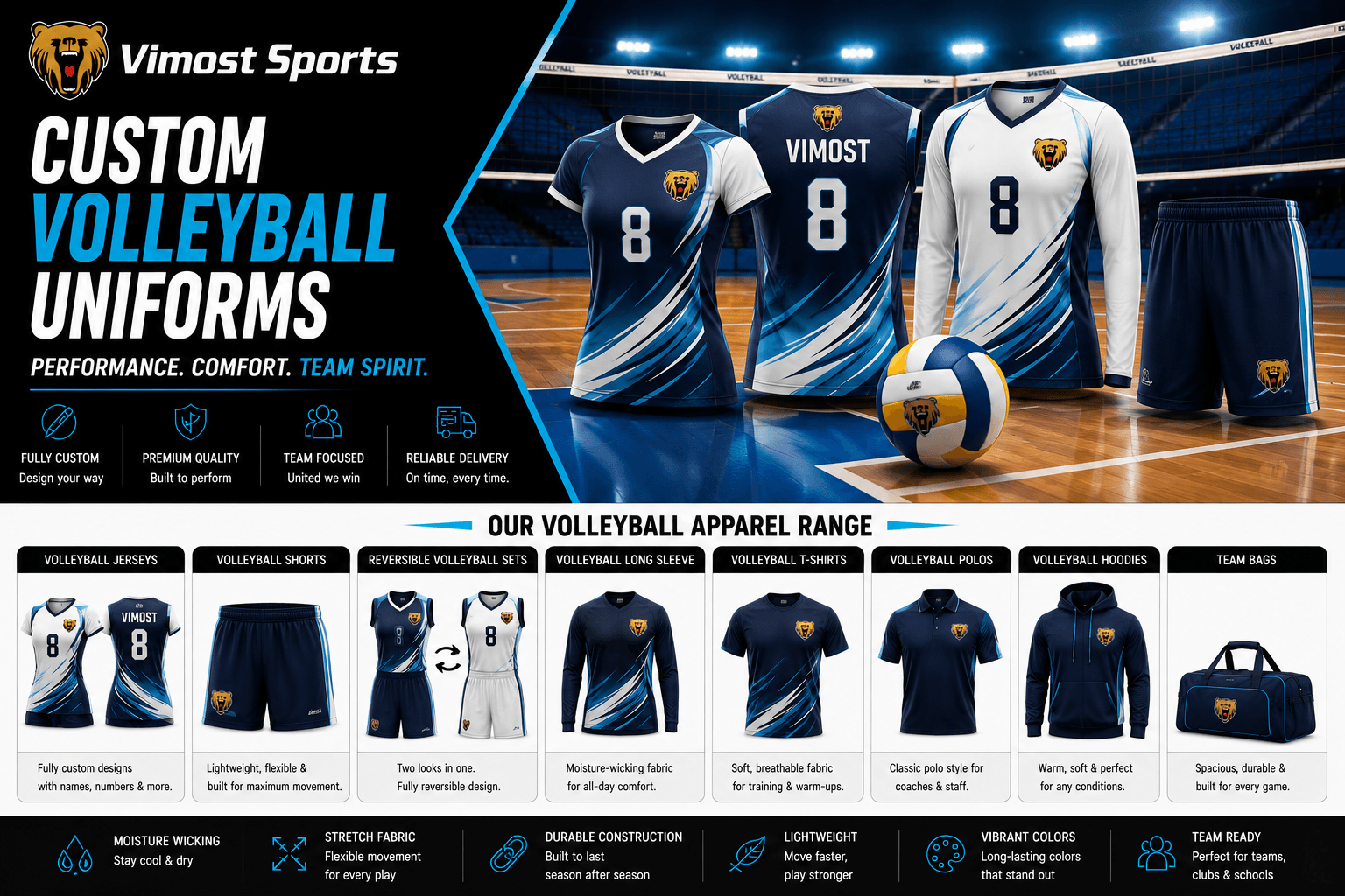 custom volleyball uniforms Custom volleyball uniforms including jerseys, shirts, shorts and teamwear by Vimost Sports