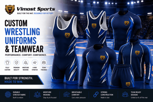 Custom wrestling singlets manufacturer showing sublimated wrestling singlets for teams by Vimost Sports