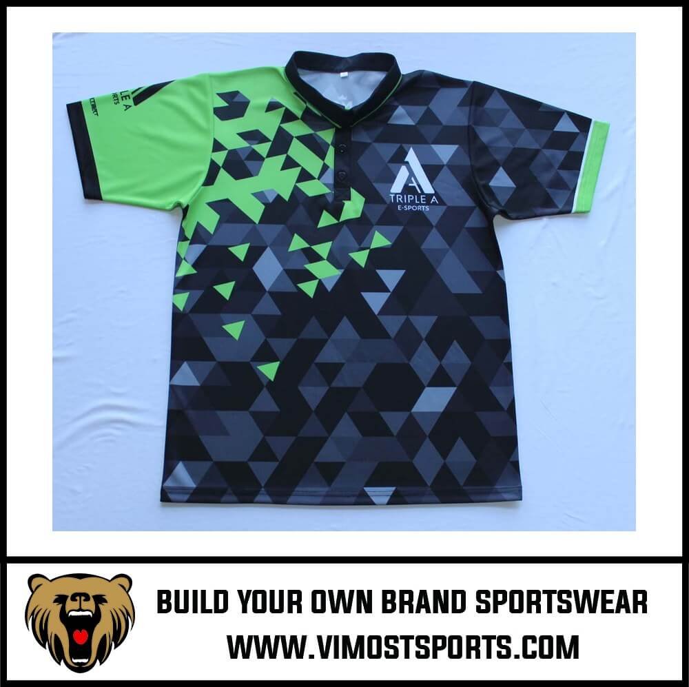 Custom Polo Green White Stripes 1/4 buttoned Shirts 3 Custom polo shirts triangle elements design by Vimost Sports