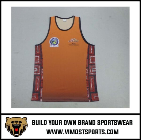 custom basketball singlet orange with tatoo design singlet 005
